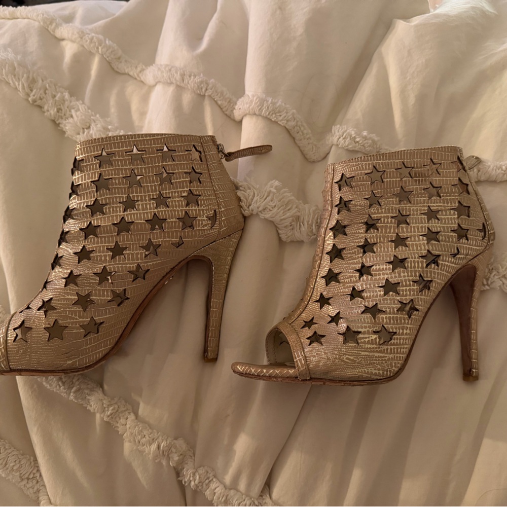 Alice + Olivia Gold Star Peep Toe Giovanna Boots - Picture 3 of 7